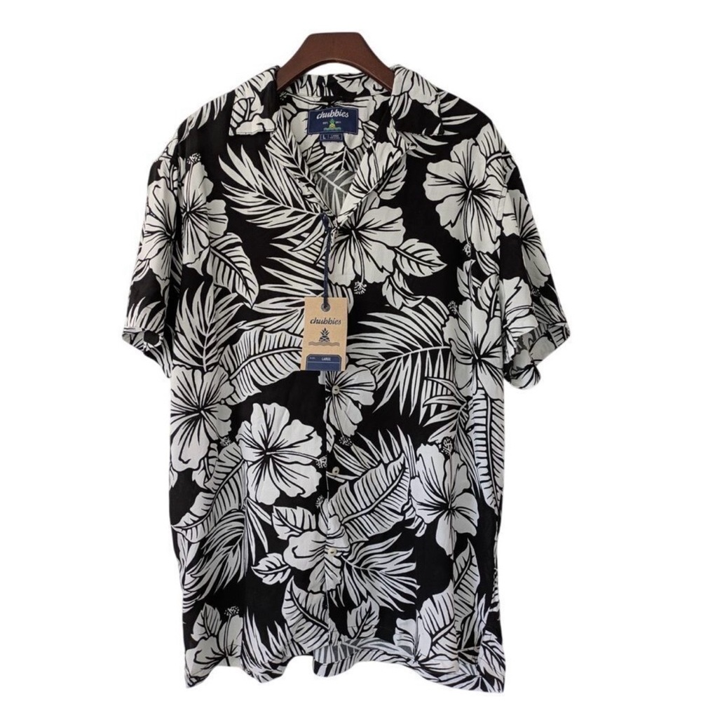 chubbies Black & White Tropical Floral Short-Sleeve Button-Down Shirt